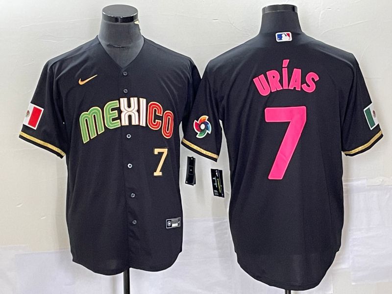 Men 2023 World Cub Mexico #7 Urias Black pink Nike MLB Jersey11